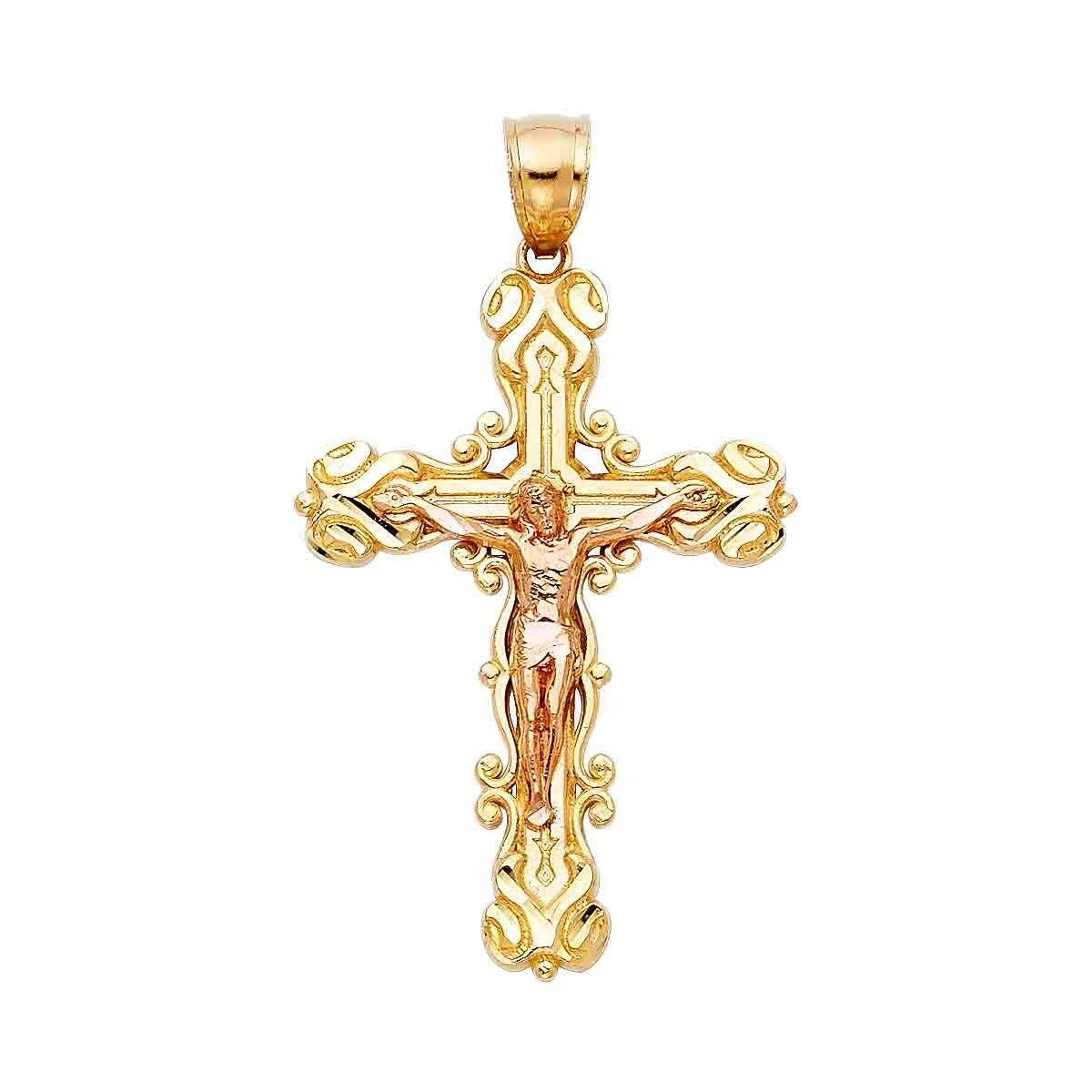 14K Two-Tone Gold Christian Crucifix Cross Pendant