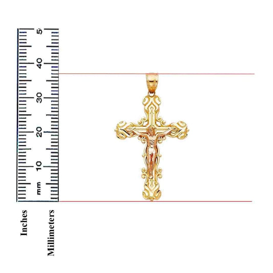 14K Gold Two-Tone Christian Crucifix Cross Pendant For Necklace or Chain