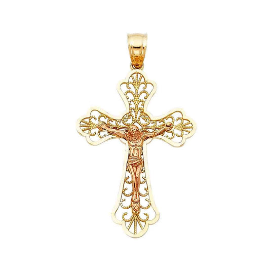 14K Gold Two-Tone Religious Catholic Crucifix Cross Charm Pendant