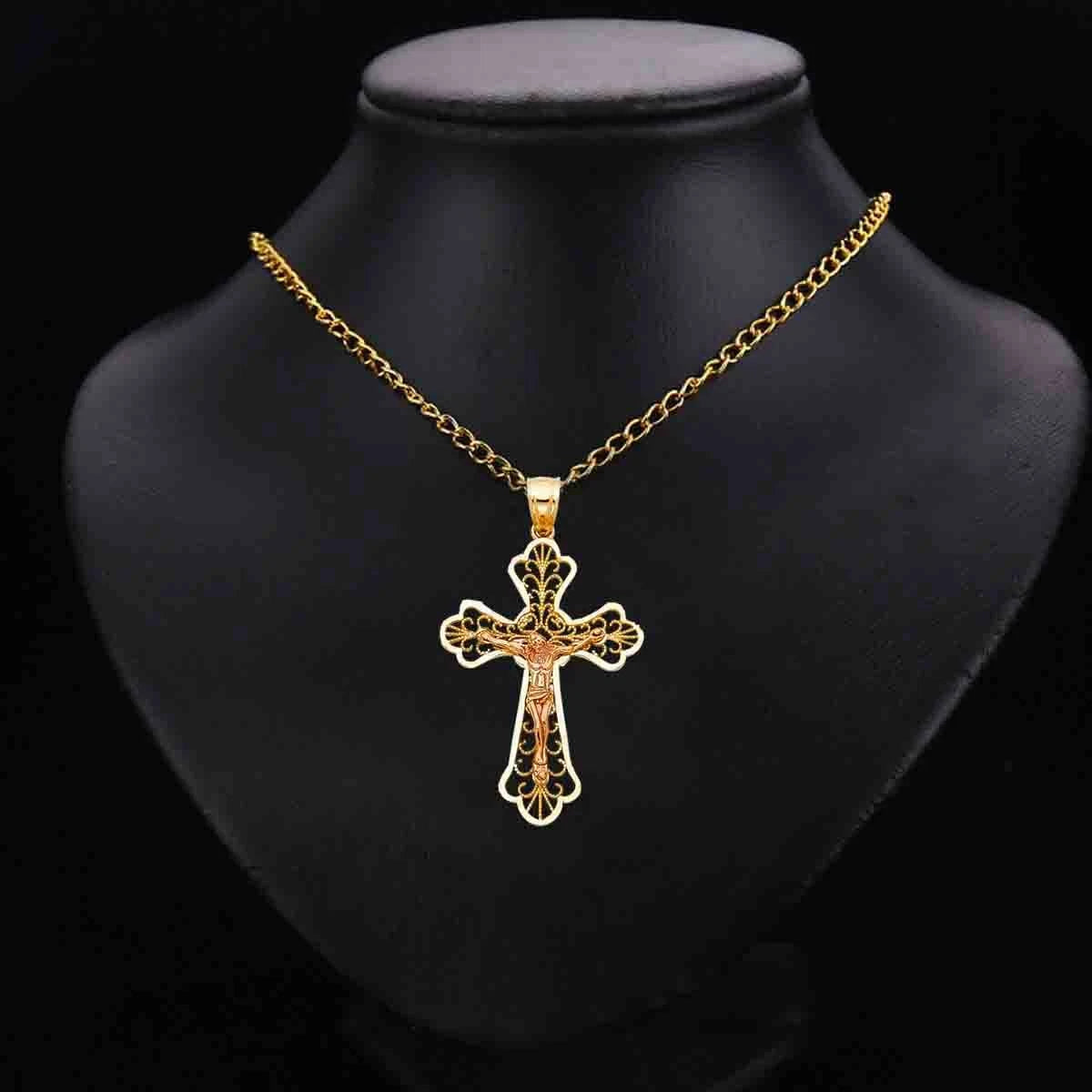 14K Gold Two-Tone Religious Catholic Crucifix Cross Charm Pendant