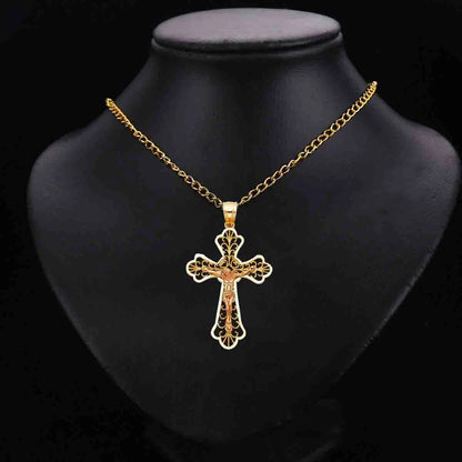 14K Gold Two-Tone Religious Catholic Crucifix Cross Charm Pendant