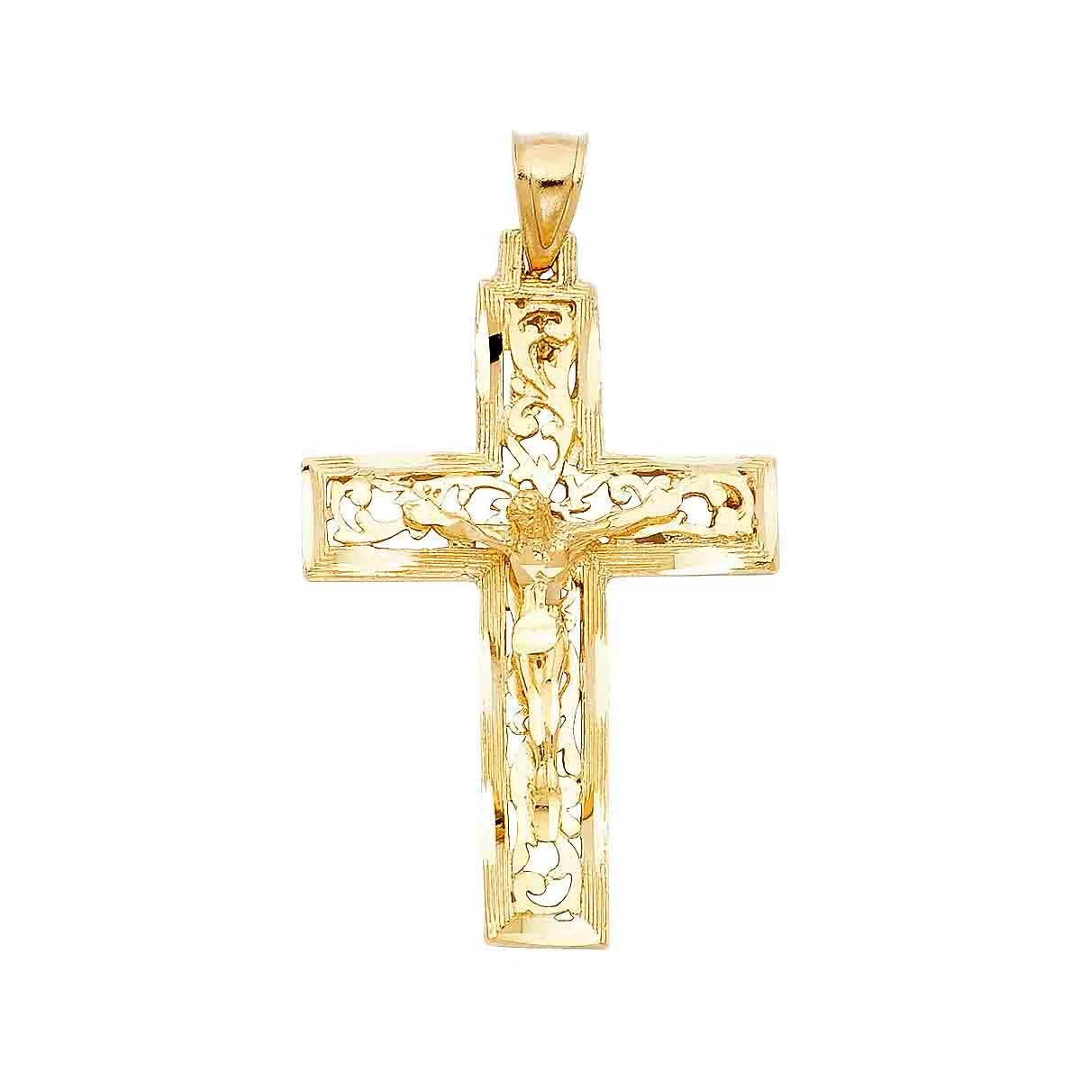 14K Yellow Gold Religious Crucifix Cross Charm Pendant