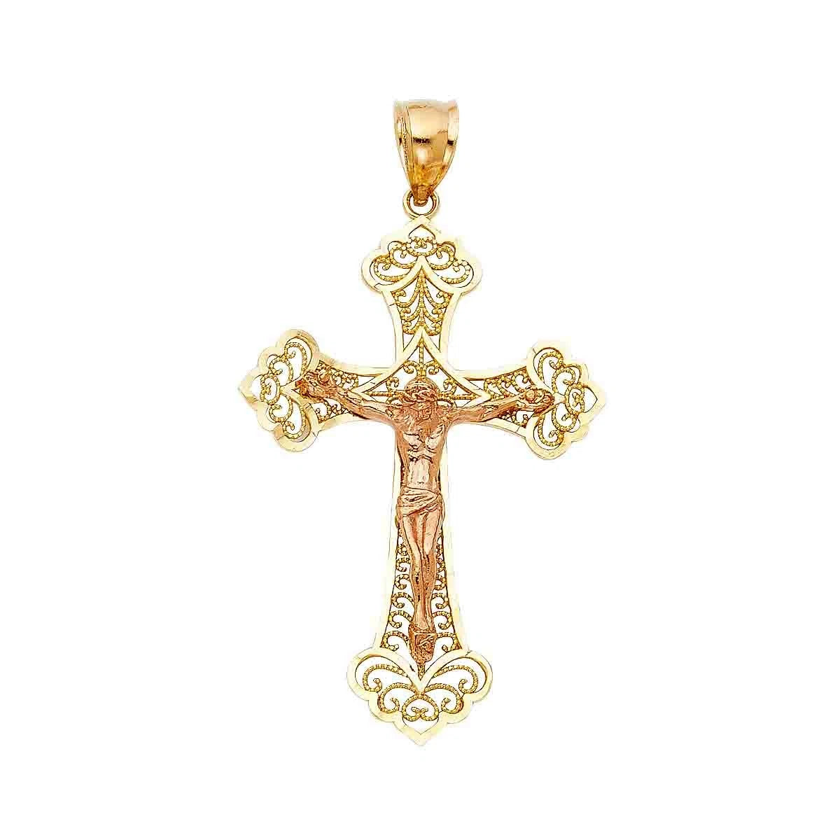 14K Gold Two-Tone Religious Catholic Crucifix Charm Pendant