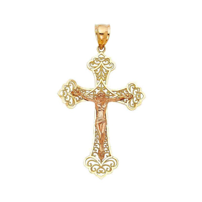 14K Gold Two-Tone Religious Catholic Crucifix Charm Pendant