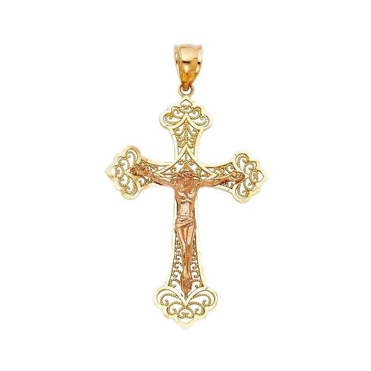 14K Gold Two-Tone Religious Catholic Crucifix Charm Pendant