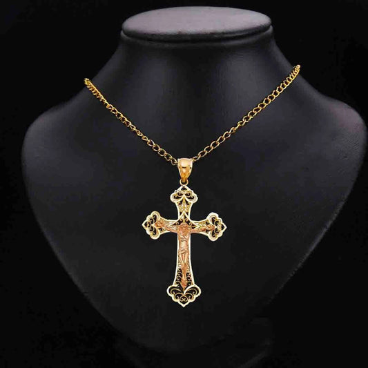14K Gold Two-Tone Religious Catholic Crucifix Charm Pendant