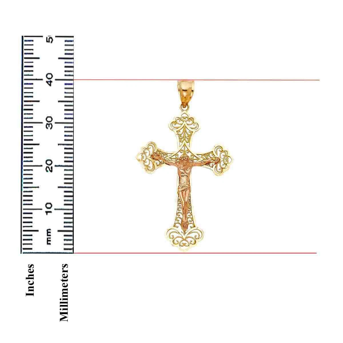 14K Gold Two-Tone Religious Catholic Crucifix Charm Pendant