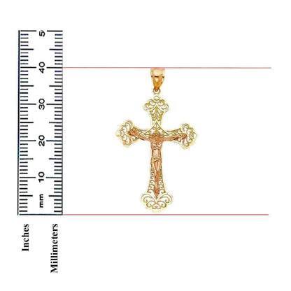 14K Gold Two-Tone Religious Catholic Crucifix Charm Pendant