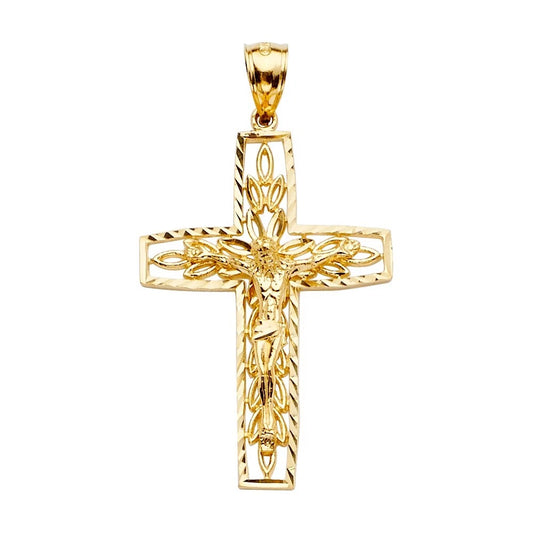 14K Gold Yellow Religious Crucifix Cross Charm Pendant