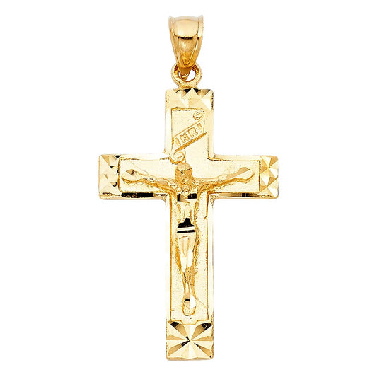 14K Yellow Gold Religious Crucifix Charm Pendant Necklace for Men & Women