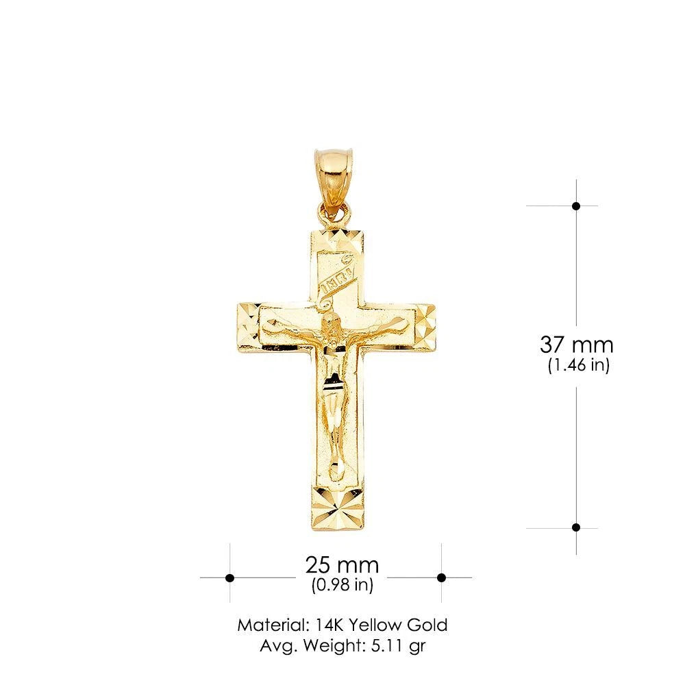 14K Yellow Gold Religious Crucifix Charm Pendant Necklace for Men & Women