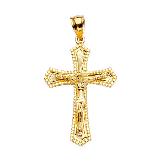 14K Yellow Gold Crucifix Cross Religious Pendant for Men & Women