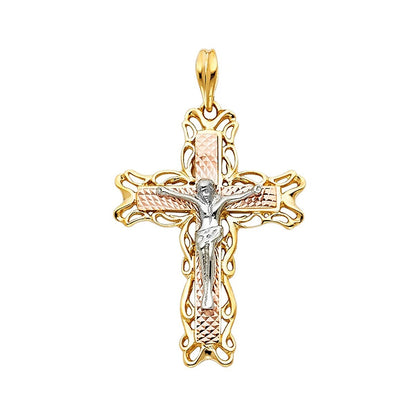 14K Tri-Color Gold Fancy Crucifix Pendant
