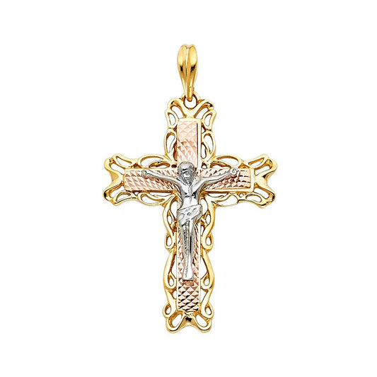 14K Tri-Color Gold Fancy Crucifix Pendant