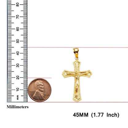 14K Yellow Gold Crucifix Cross Religious Pendant for Men & Women