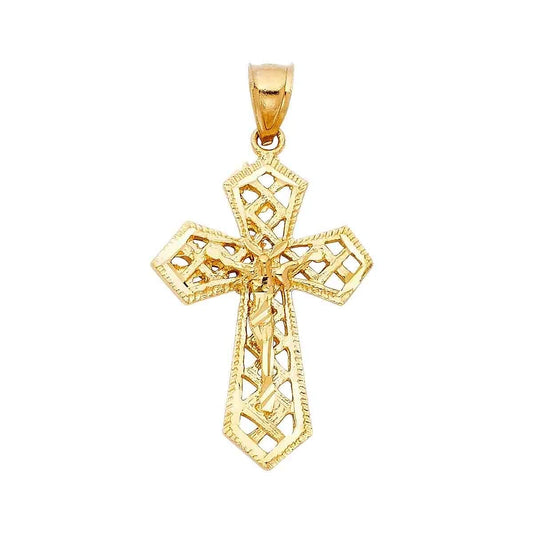 14K Yellow Gold Crucifix Cross Religious Pendant For Necklace or Chain