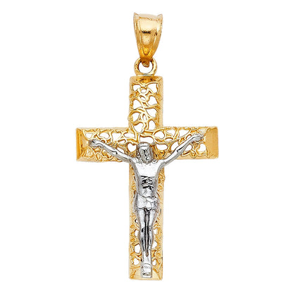14K Two-Tone Gold Jesus Crucifix Cross Jesus Religious Pendant