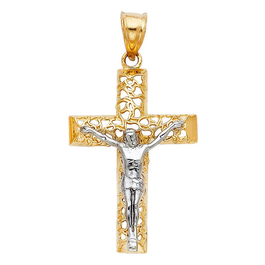 14K Two-Tone Gold Jesus Crucifix Cross Jesus Religious Pendant