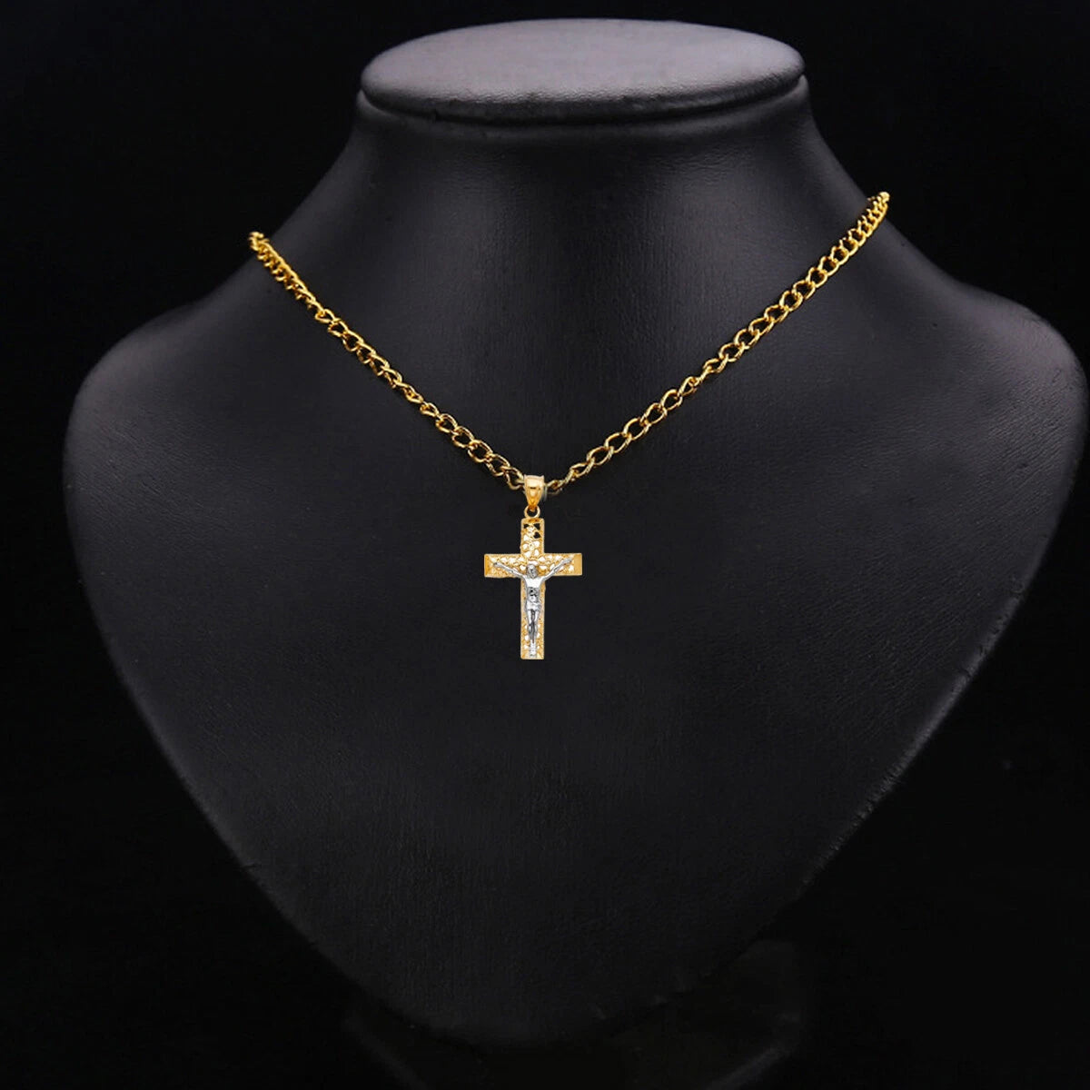 14K Two-Tone Gold Jesus Crucifix Cross Jesus Religious Pendant