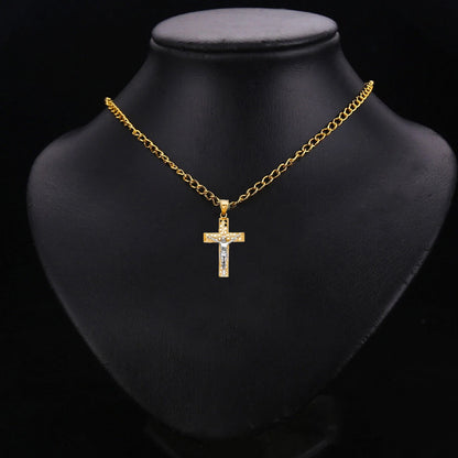 14K Two-Tone Gold Jesus Crucifix Cross Jesus Religious Pendant