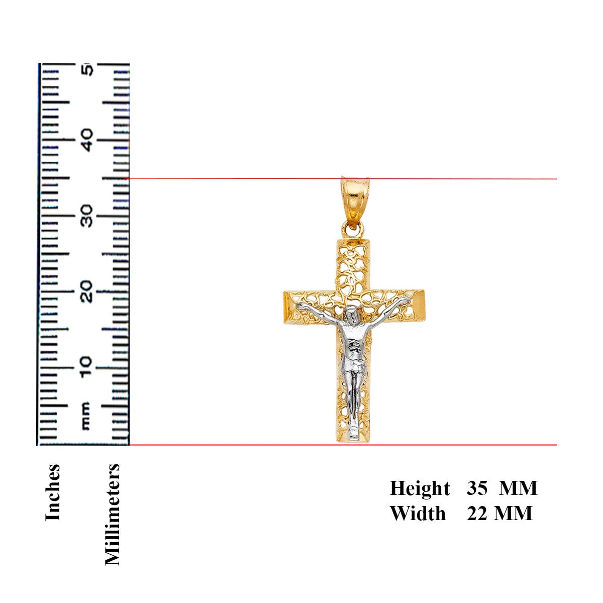 14K Two-Tone Gold Jesus Crucifix Cross Jesus Religious Pendant