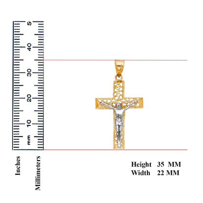 14K Two-Tone Gold Jesus Crucifix Cross Jesus Religious Pendant