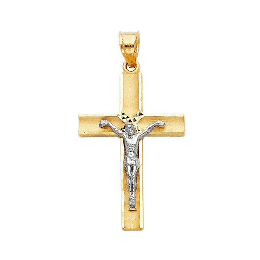 14K Two-Tone Gold Jesus Crucifix Cross Religious Pendant