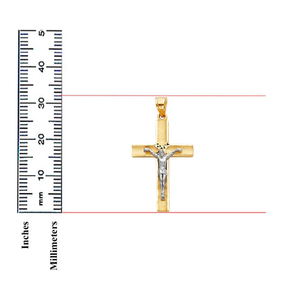 14K Two-Tone Gold Jesus Crucifix Cross Religious Pendant