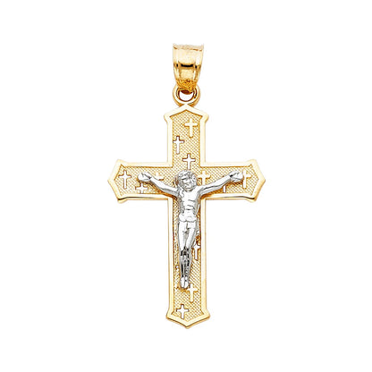 14K Two-Tone Gold Jesus Crucifix Cross Religious Unisex Pendant