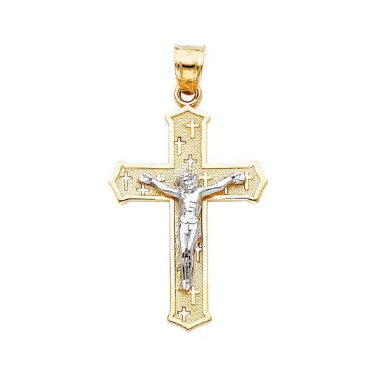 14K Two-Tone Gold Jesus Crucifix Cross Religious Unisex Pendant