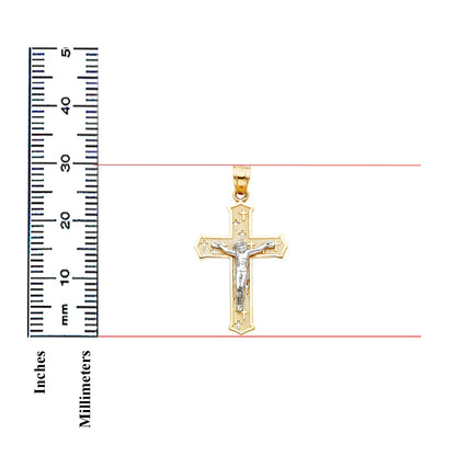 14K Two-Tone Gold Jesus Crucifix Cross Religious Unisex Pendant