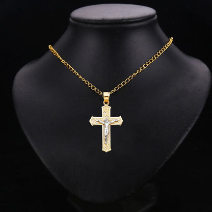 14K Two-Tone Gold Jesus Crucifix Cross Religious Unisex Pendant