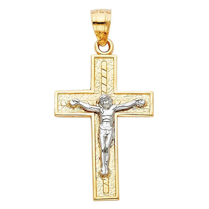 14K Two-Tone Gold Jesus Crucifix Cross Charm Pendant for Men & Women