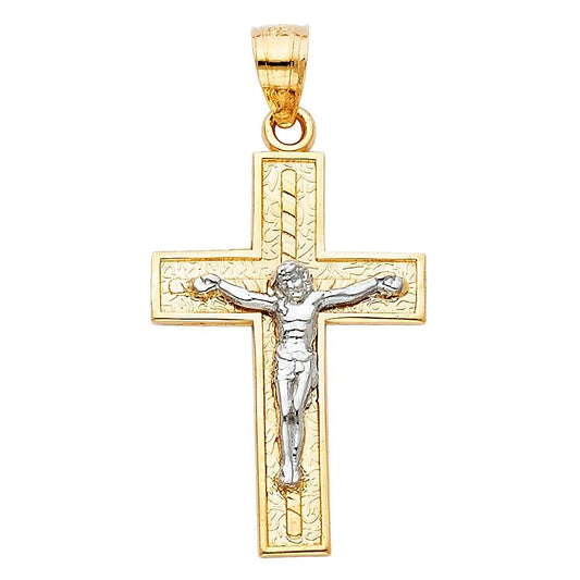 14K Two-Tone Gold Jesus Crucifix Cross Charm Pendant for Men & Women