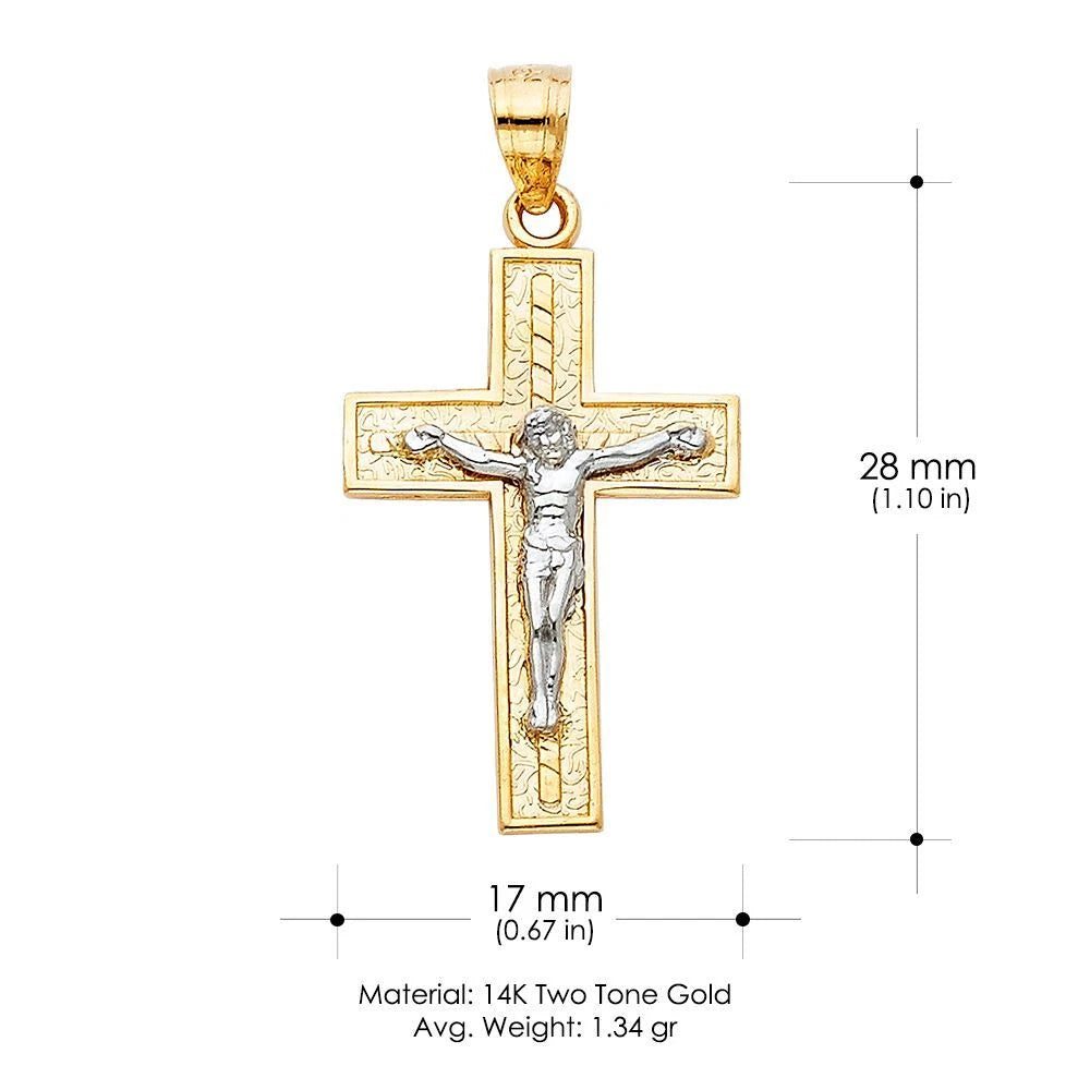 14K Two-Tone Gold Jesus Crucifix Cross Charm Pendant for Men & Women