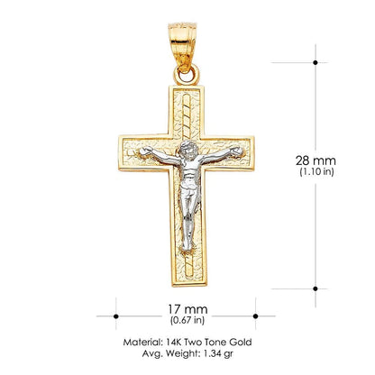 14K Two-Tone Gold Jesus Crucifix Cross Charm Pendant for Men & Women