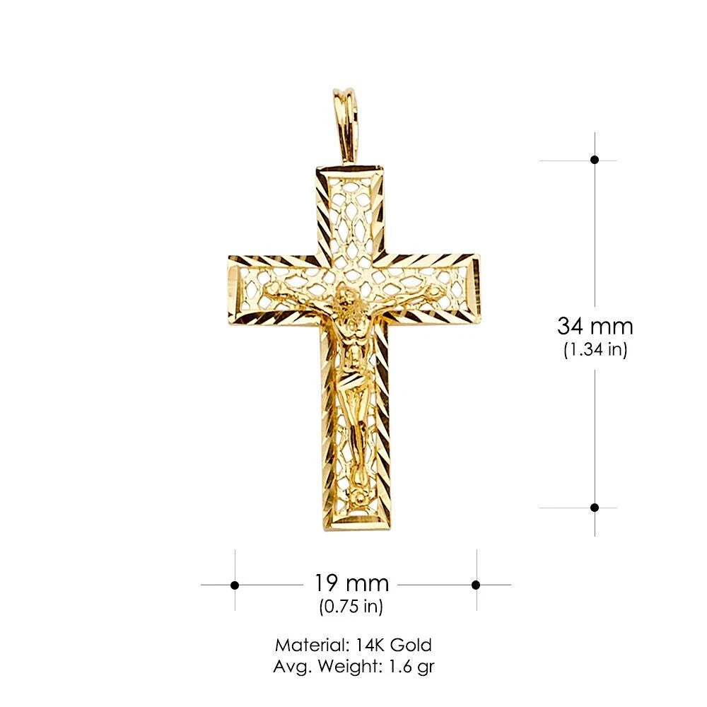 14K Yellow Gold Crucifix Cross Religious Charm Pendant for Men & Women