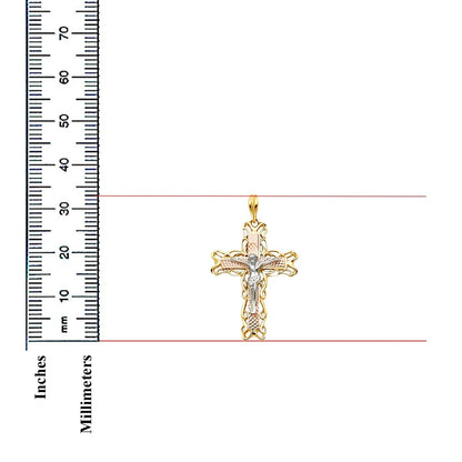 14K Tri-Color Gold Fancy Crucifix Pendant