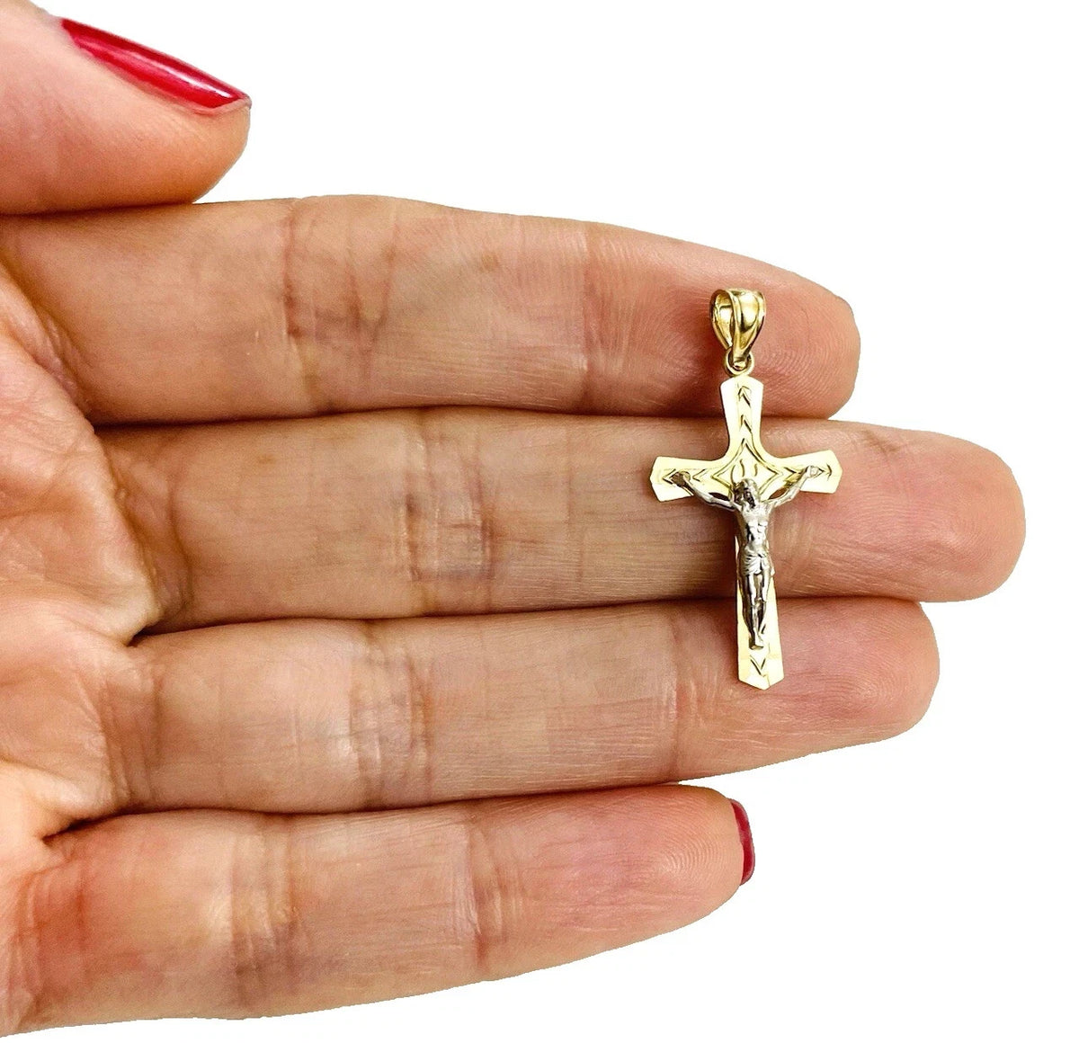14K Two-Tone Gold Small Crucifix Cross Religious Pendant