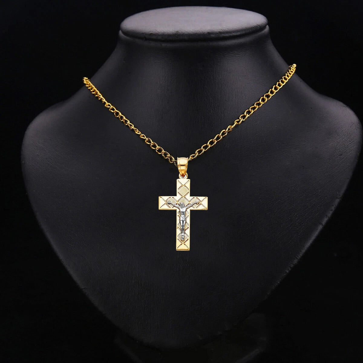 14K Two-Tone Gold Jesus Crucifix Religious Cross Charm Pendant