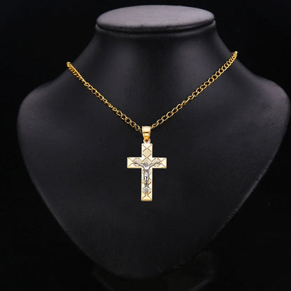 14K Two-Tone Gold Jesus Crucifix Religious Cross Charm Pendant