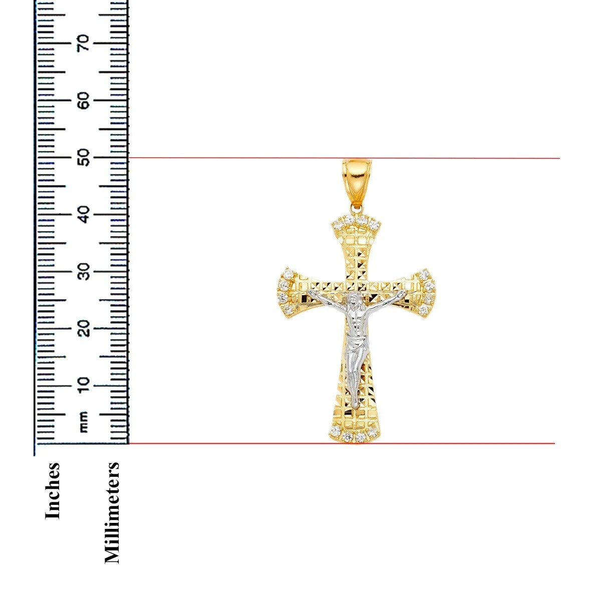 14K Yellow Gold Cubic Zirconia Religious Crucifix Cross Pendant