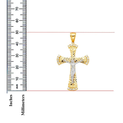 14K Yellow Gold Cubic Zirconia Religious Crucifix Cross Pendant
