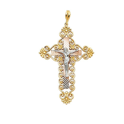 14K Tri-Color Gold Crucifix Pendant