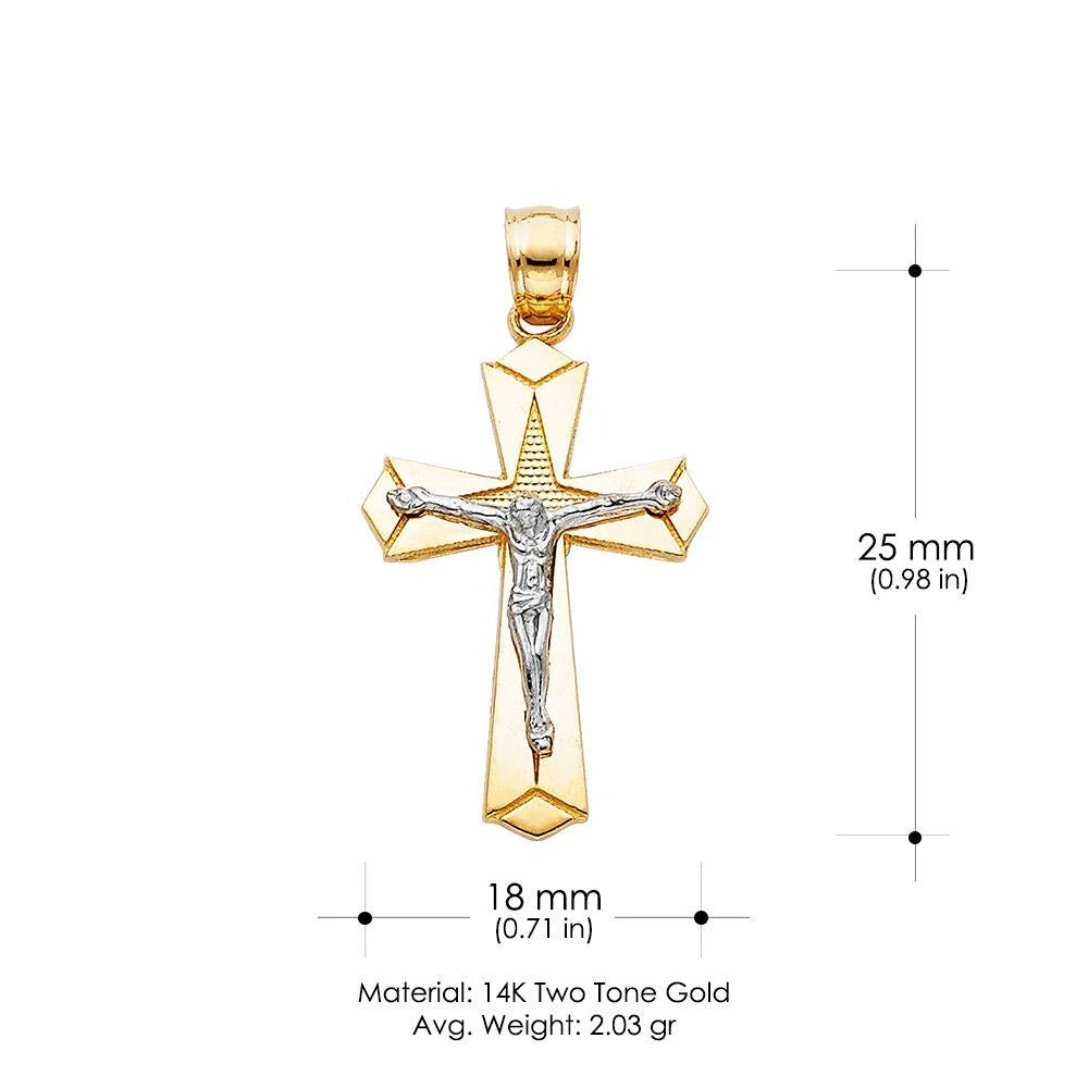 14K Two-Tone Gold Religious Crucifix Cross Charm Pendant