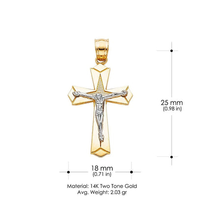 14K Two-Tone Gold Religious Crucifix Cross Charm Pendant