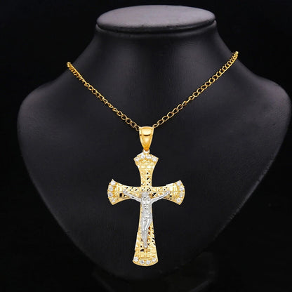 14K Yellow Gold Cubic Zirconia Religious Crucifix Cross Pendant