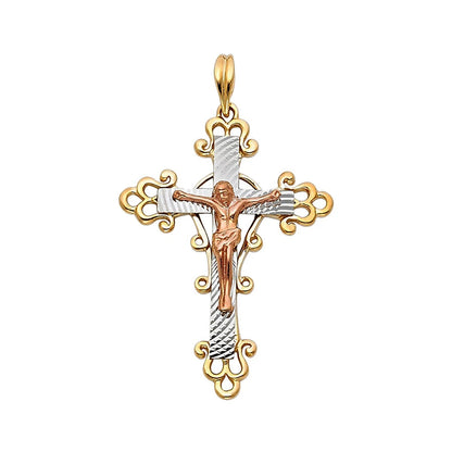 14K Tri Color Gold Religious Crucifix Pendant