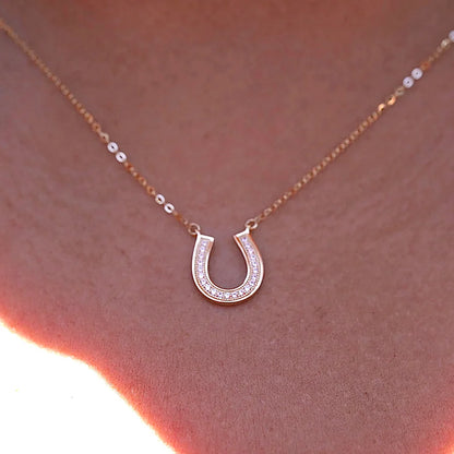 14K Solid Yellow Gold Lucky Horseshoe Charm Necklace